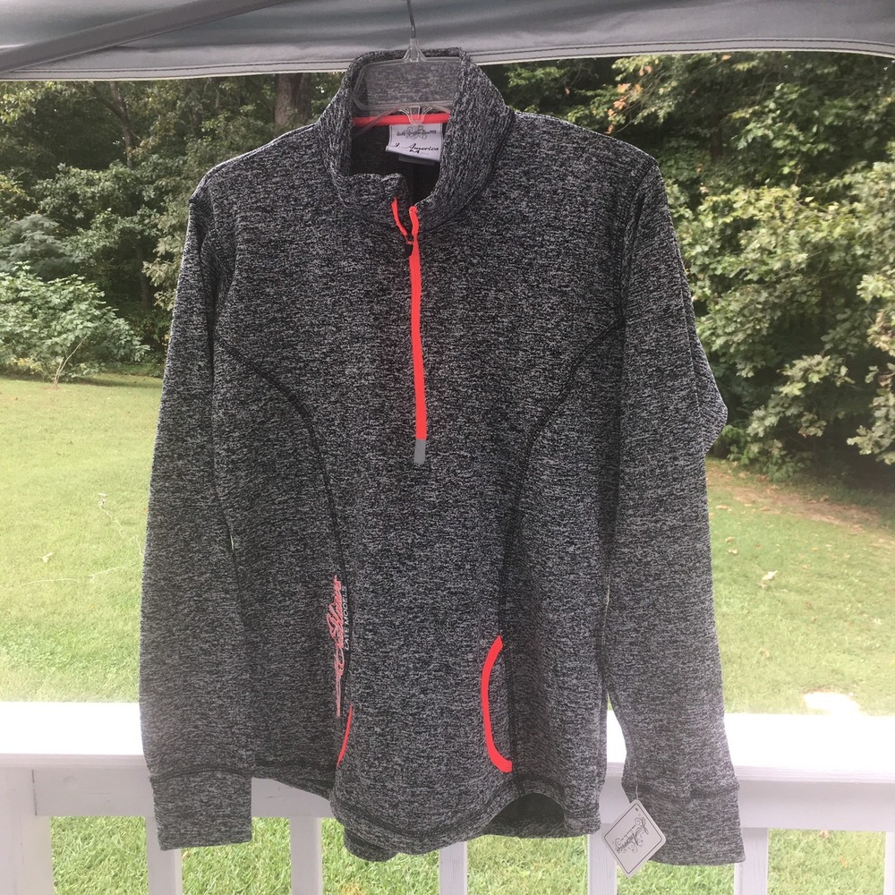 J AMERICA 1/4 Zip Pullover Womens Medium Activewear Black Coral World of Outlaws